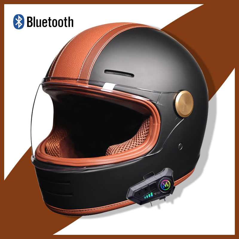 Full Face Motorcycle Helmet With Bluetooth - Casco retrò integrale con Bluetooth -